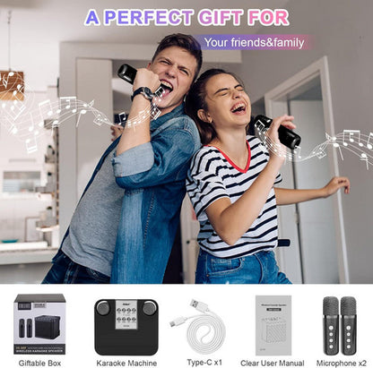 Black Karaoke Machine with 2 Wireless Microphones Bluetooth-Compatible 5.0 for Parties - Image 5