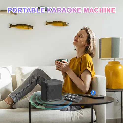 Black Karaoke Machine with 2 Wireless Microphones Bluetooth-Compatible 5.0 for Parties - Image 6