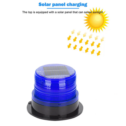 Solar Powered LED Flashing Beacon Light, 12-24V Amber Emergency Magnetic Warning Blue - Image 3