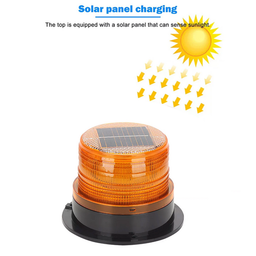 Solar Powered LED Flashing Beacon Light, 12-24V Amber Emergency Magnetic Warning Yellow - Image 2