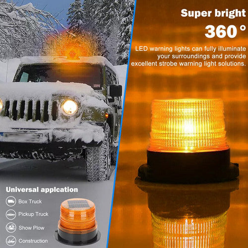 Solar Powered LED Flashing Beacon Light, 12-24V Amber Emergency Magnetic Warning Yellow - Image 3