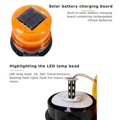 Solar Powered LED Flashing Beacon Light, 12-24V Amber Emergency Magnetic Warning Yellow - Image 4