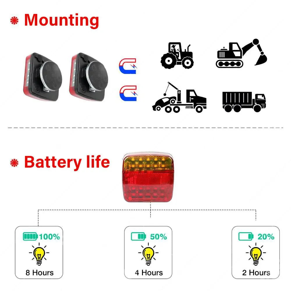 2x Trailer Lights LED Tail Wireless Magnetic Stop Truck Indicator C - Image 3