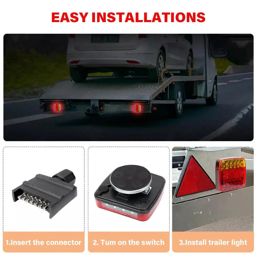2x Trailer Lights LED Tail Wireless Magnetic Stop Truck Indicator C - Image 7