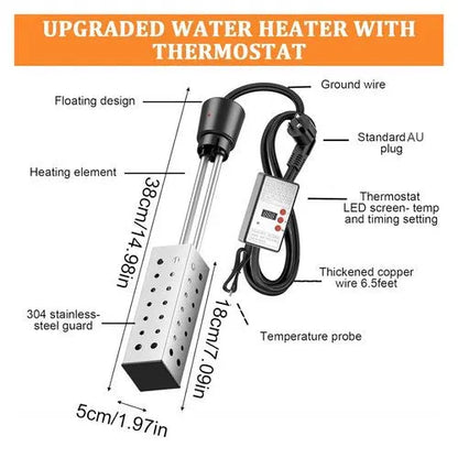 Portable Electric Immersion Water Heater Boiler &Thermostat Auto Shut off 2500W - Image 3