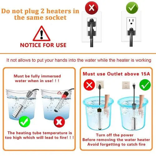 Portable Electric Immersion Water Heater Boiler &Thermostat Auto Shut off 2500W - Image 9
