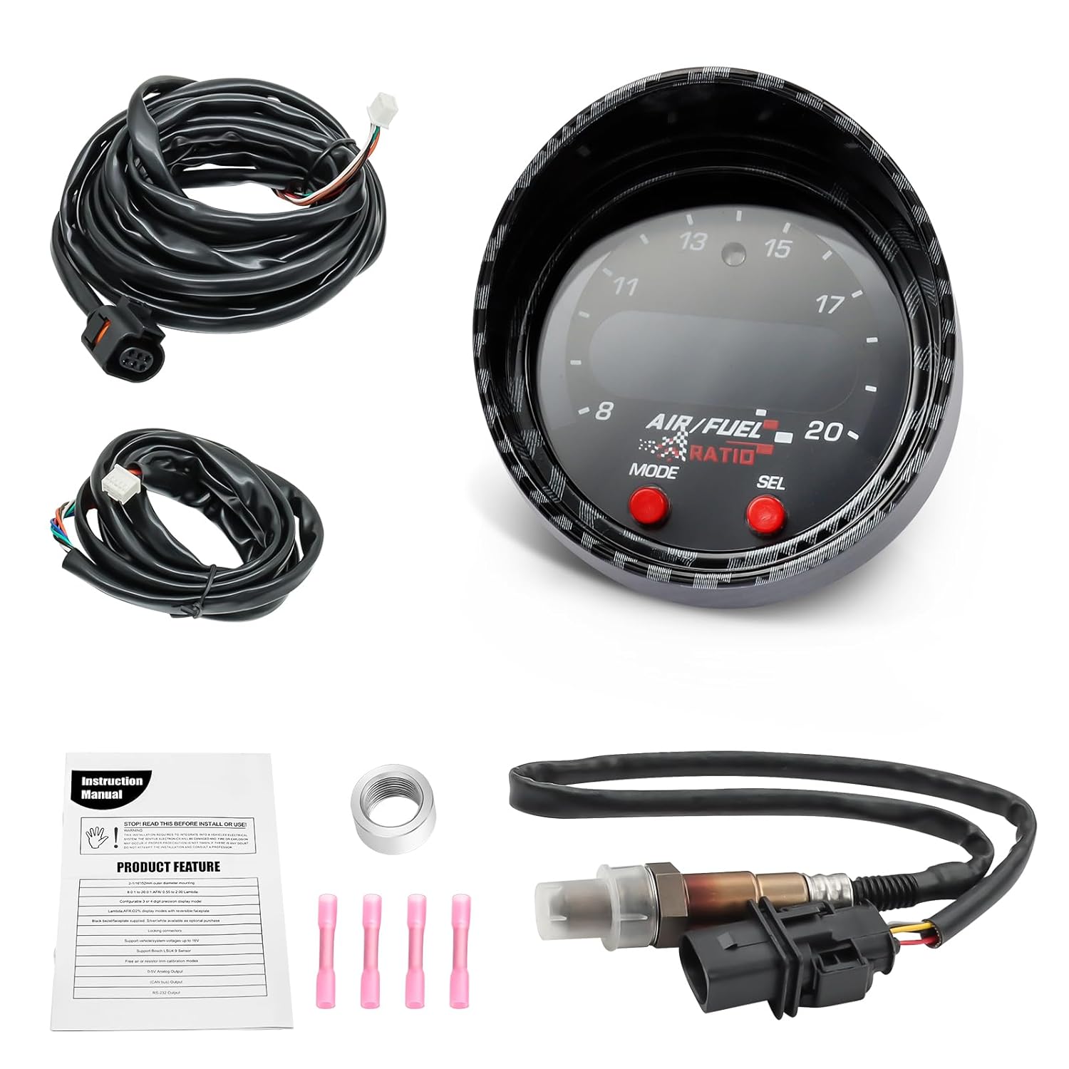 52mm AFR O2 UEGO Wideband Air Fuel Ratio Gauge Kit 30-0300 LSU 4.9 Probe Sensor - Image 2