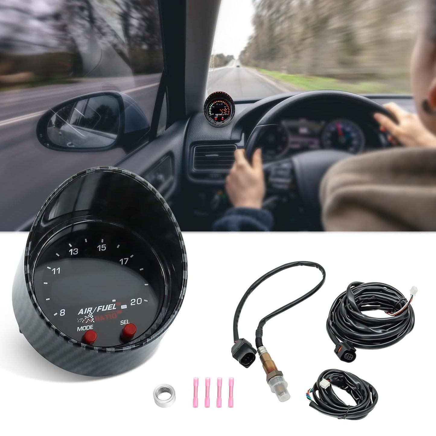 52mm AFR O2 UEGO Wideband Air Fuel Ratio Gauge Kit 30-0300 LSU 4.9 Probe Sensor - Image 3