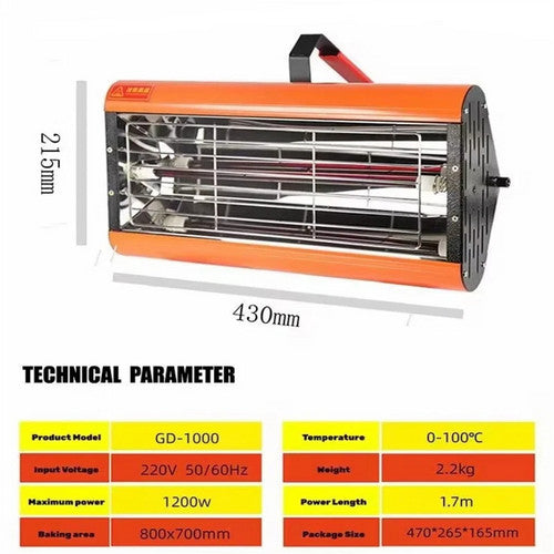 1200W Shortwave Infrared Paint curing Lamp Spray Painting Solary Baking Dryer - Image 3