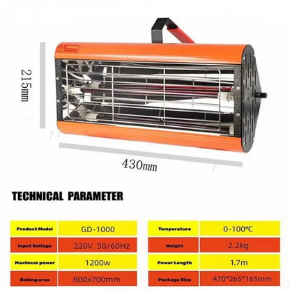1200W Shortwave Infrared Paint curing Lamp Spray Painting Solary Baking Dryer - Image 3