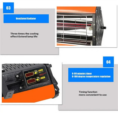 1200W Shortwave Infrared Paint curing Lamp Spray Painting Solary Baking Dryer - Image 8