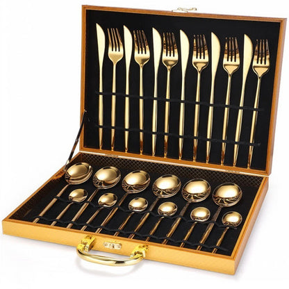 24pc Elegant Stainless Steel Gold Flatware Set Classic Knife Fork Spoon Gift Set - Image 3