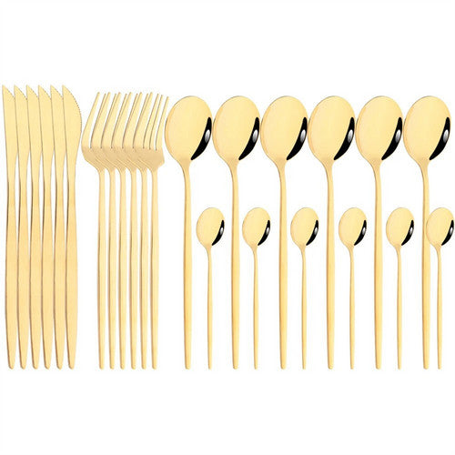 24pc Elegant Stainless Steel Gold Flatware Set Classic Knife Fork Spoon Gift Set - Image 4