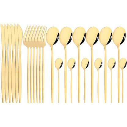 24pc Elegant Stainless Steel Gold Flatware Set Classic Knife Fork Spoon Gift Set - Image 4