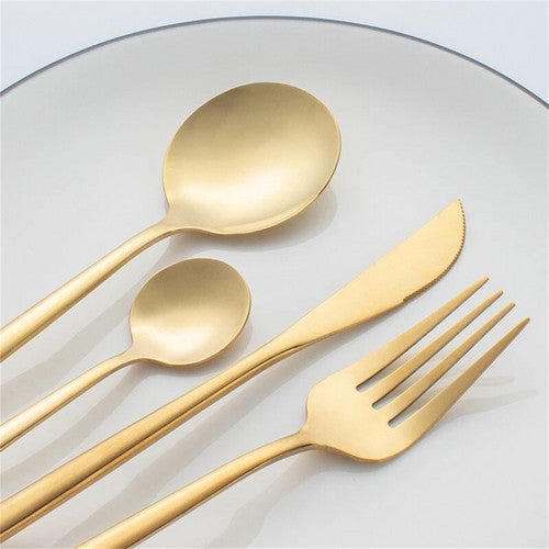 24pc Elegant Stainless Steel Gold Flatware Set Classic Knife Fork Spoon Gift Set - Image 6