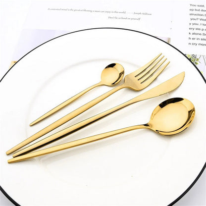 24pc Elegant Stainless Steel Gold Flatware Set Classic Knife Fork Spoon Gift Set - Image 7
