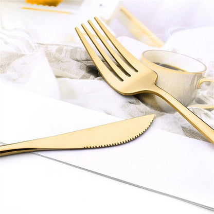 24pc Elegant Stainless Steel Gold Flatware Set Classic Knife Fork Spoon Gift Set - Image 8