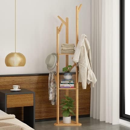 Clothes Garment Coat Rack Stand Bamboo Hanger Bag Hat Hook Holder Tree Shelf AU - Image 2
