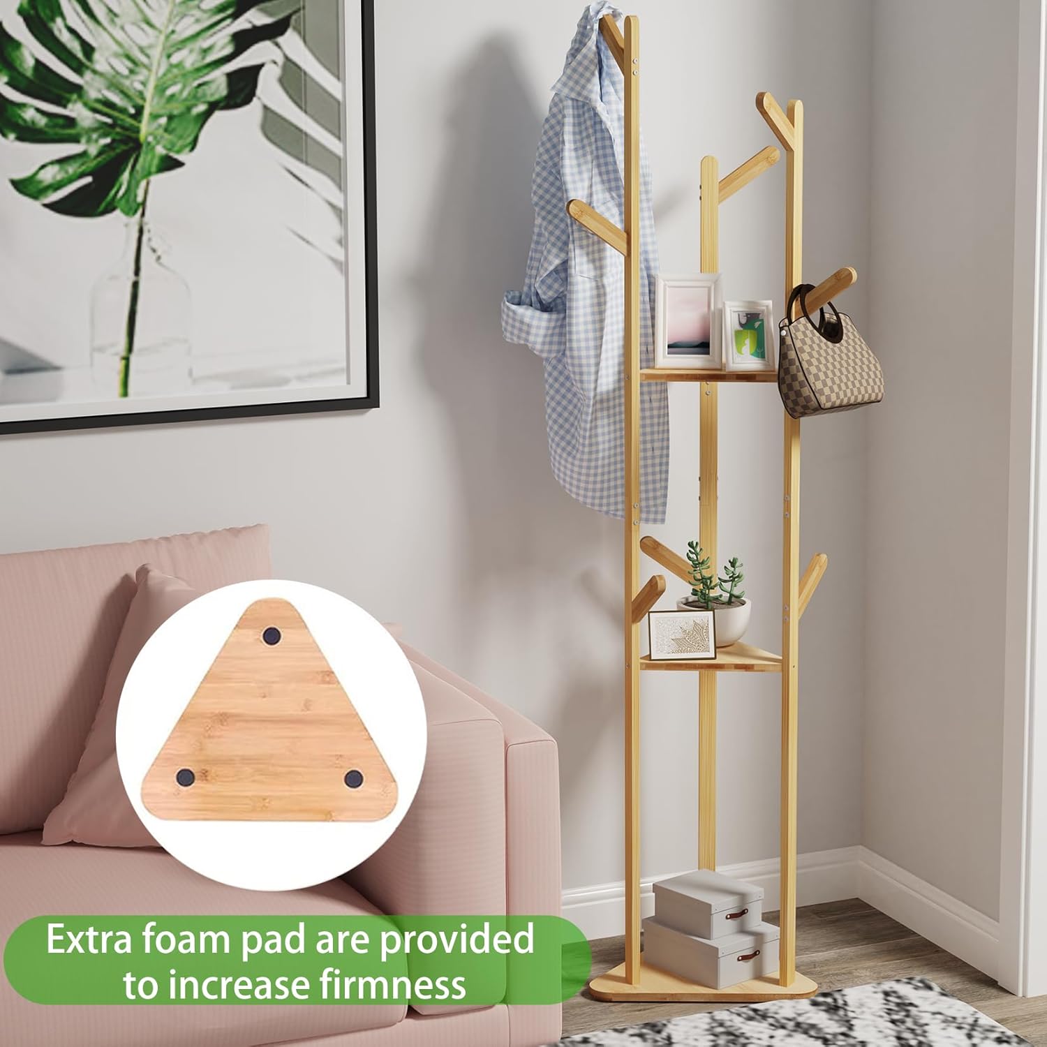 Clothes Garment Coat Rack Stand Bamboo Hanger Bag Hat Hook Holder Tree Shelf AU - Image 3