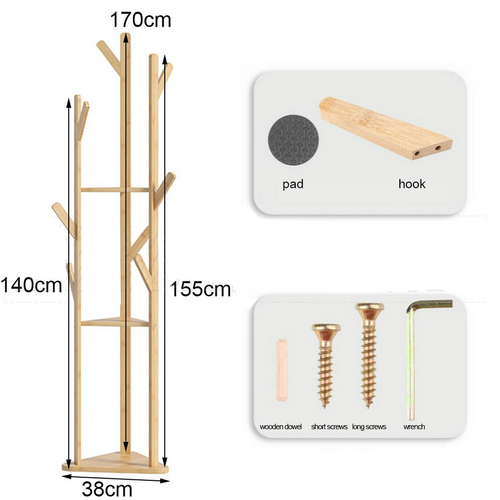Clothes Garment Coat Rack Stand Bamboo Hanger Bag Hat Hook Holder Tree Shelf AU - Image 6
