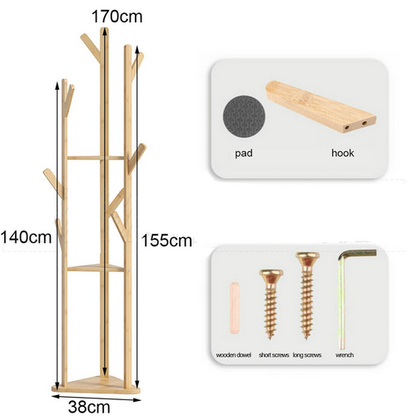 Clothes Garment Coat Rack Stand Bamboo Hanger Bag Hat Hook Holder Tree Shelf AU - Image 6