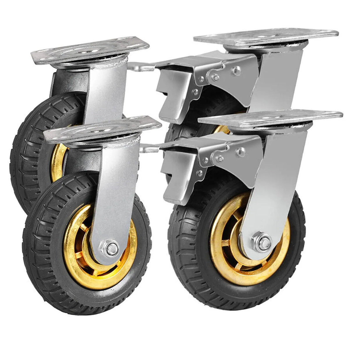 4X 6" / 150mm Heavy Duty Swivel Caster Wheels Castor 1000KG Load,2 with Brakes - Image 2