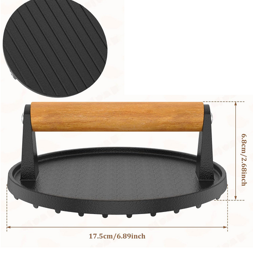 7" Heavy Duty Burger Press W/ Solid Wood Handle for Meat Smasher Hamburger Steak - Image 8