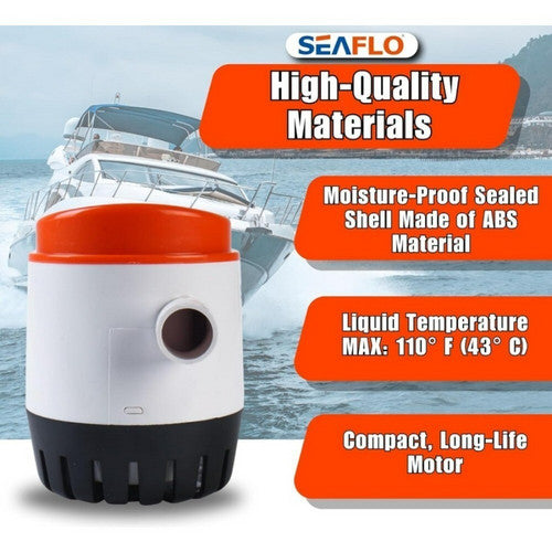 SEAFLO 12V 1100GPH Automatic Bilge Pump Marine Boat Auto Submersible Pump - Image 2