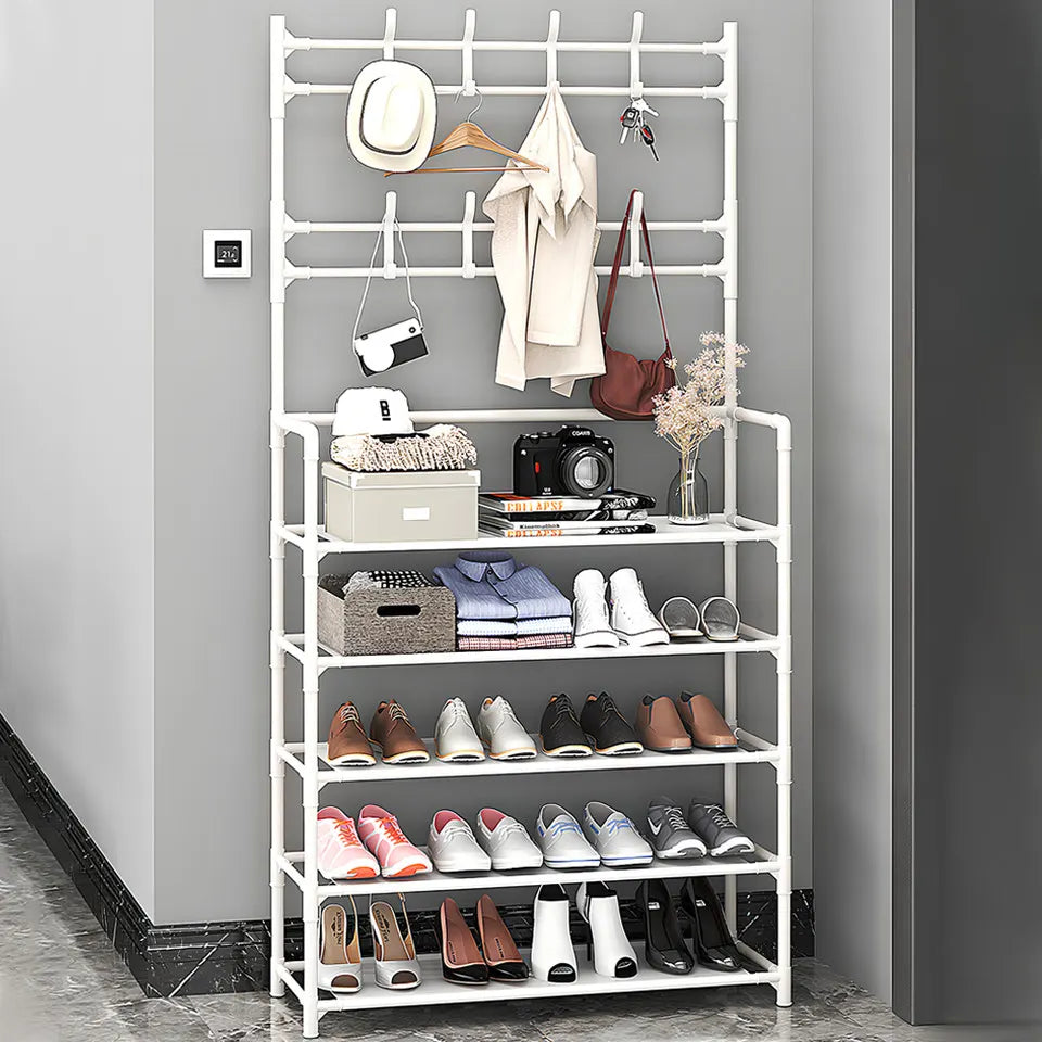 Shoe Rack Storage Cabinet Coat Hat Stand Metal Shelves 12 Pairs White 60CM