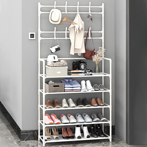 Shoe Rack Storage Cabinet Coat Hat Stand Metal Shelves 12 Pairs White 60CM - Image 4