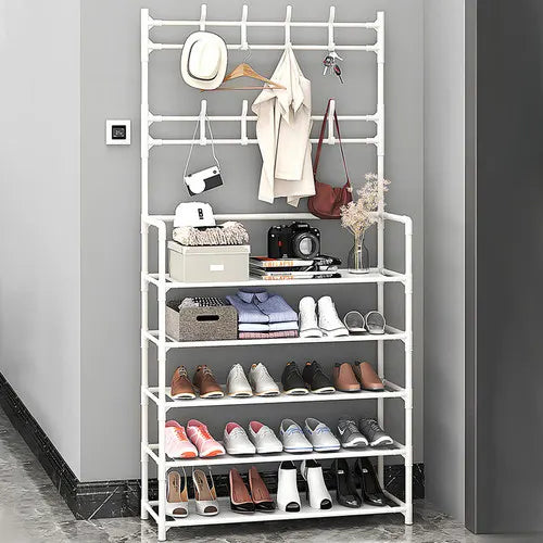 Shoe Rack Storage Cabinet Coat Hat Stand Metal Shelves 12 Pairs White 60CM - Image 4