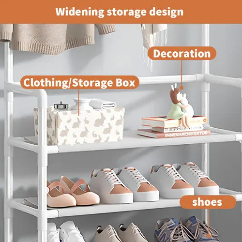 Shoe Rack Storage Cabinet Coat Hat Stand Metal Shelves 12 Pairs White 60CM - Image 5