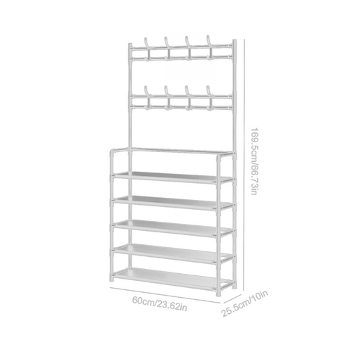 Shoe Rack Storage Cabinet Coat Hat Stand Metal Shelves 12 Pairs White 60CM - Image 7