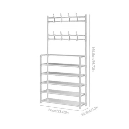 Shoe Rack Storage Cabinet Coat Hat Stand Metal Shelves 12 Pairs White 60CM - Image 7