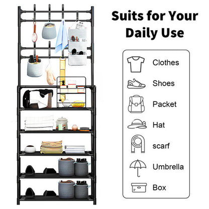 Shoe Rack Storage Cabinet Coat Hat Stand Metal Shelves 12 Pairs Black 60CM - Image 2