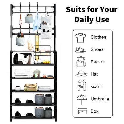 Shoe Rack Storage Cabinet Coat Hat Stand Metal Shelves 12 Pairs Black 60CM - Image 2
