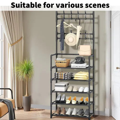 Shoe Rack Storage Cabinet Coat Hat Stand Metal Shelves 12 Pairs Black 60CM - Image 3