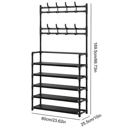 Shoe Rack Storage Cabinet Coat Hat Stand Metal Shelves 12 Pairs Black 60CM - Image 4