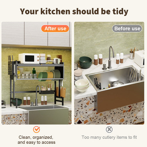 85CM Over The Sink Dish Drying Rack Carbon Steel Space Saving Above for Kitchen - Image 7
