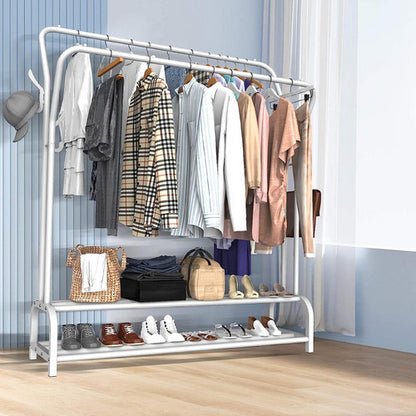 White Heavy Duty Metal Double Clothes Rail Rack Garment Hanging Shoe Storage Shelf AU - Image 2