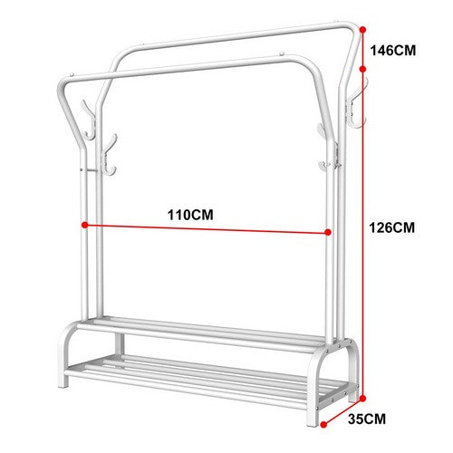 White Heavy Duty Metal Double Clothes Rail Rack Garment Hanging Shoe Storage Shelf AU - Image 4