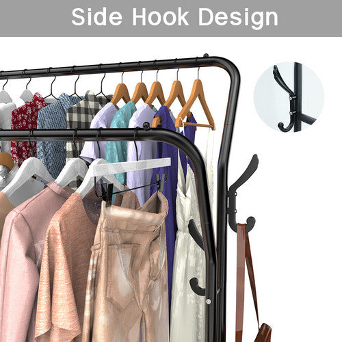 Black Heavy Duty Metal Double Clothes Rail Rack Garment Hanging Shoe Storage Shelf AU - Image 2