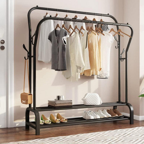 Black Heavy Duty Metal Double Clothes Rail Rack Garment Hanging Shoe Storage Shelf AU - Image 6