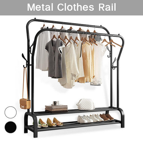 Black Heavy Duty Metal Double Clothes Rail Rack Garment Hanging Shoe Storage Shelf AU - Image 7
