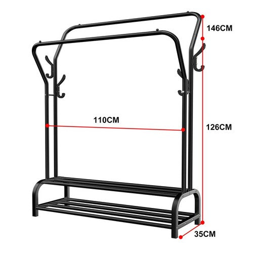 Black Heavy Duty Metal Double Clothes Rail Rack Garment Hanging Shoe Storage Shelf AU - Image 8