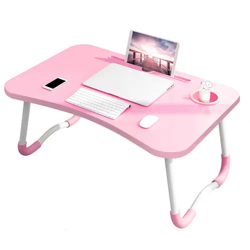 PINK Laptop Stand Table Foldable Desk Computer Study Bed Adjustable Cup Slot Tray - Image 3