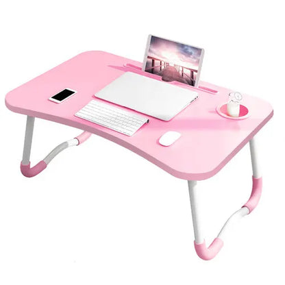 PINK Laptop Stand Table Foldable Desk Computer Study Bed Adjustable Cup Slot Tray - Image 3
