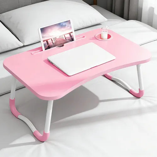 PINK Laptop Stand Table Foldable Desk Computer Study Bed Adjustable Cup Slot Tray - Image 4