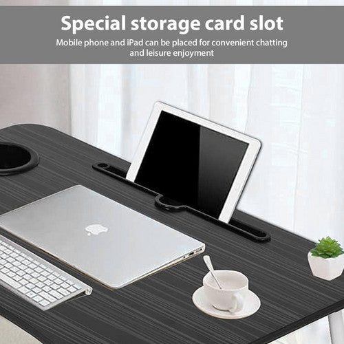 Black Laptop Stand Table Foldable Desk Computer Study Bed Adjustable Cup Slot Tray - Image 3