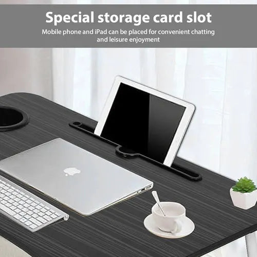 Black Laptop Stand Table Foldable Desk Computer Study Bed Adjustable Cup Slot Tray - Image 3